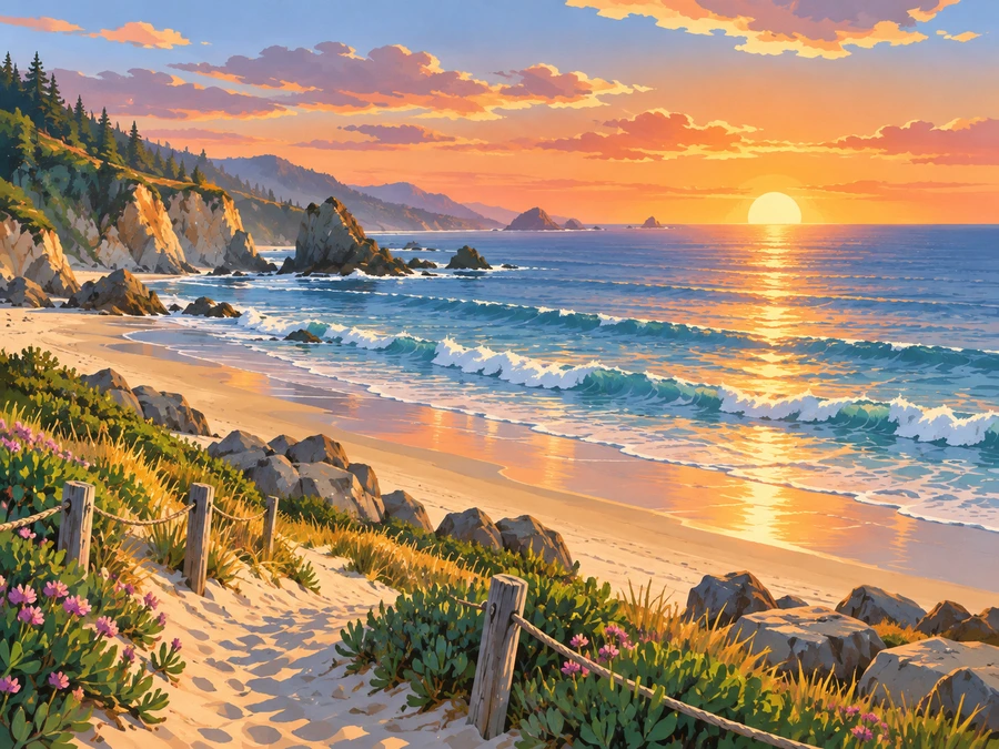 Beach Sunset — finished reference painting