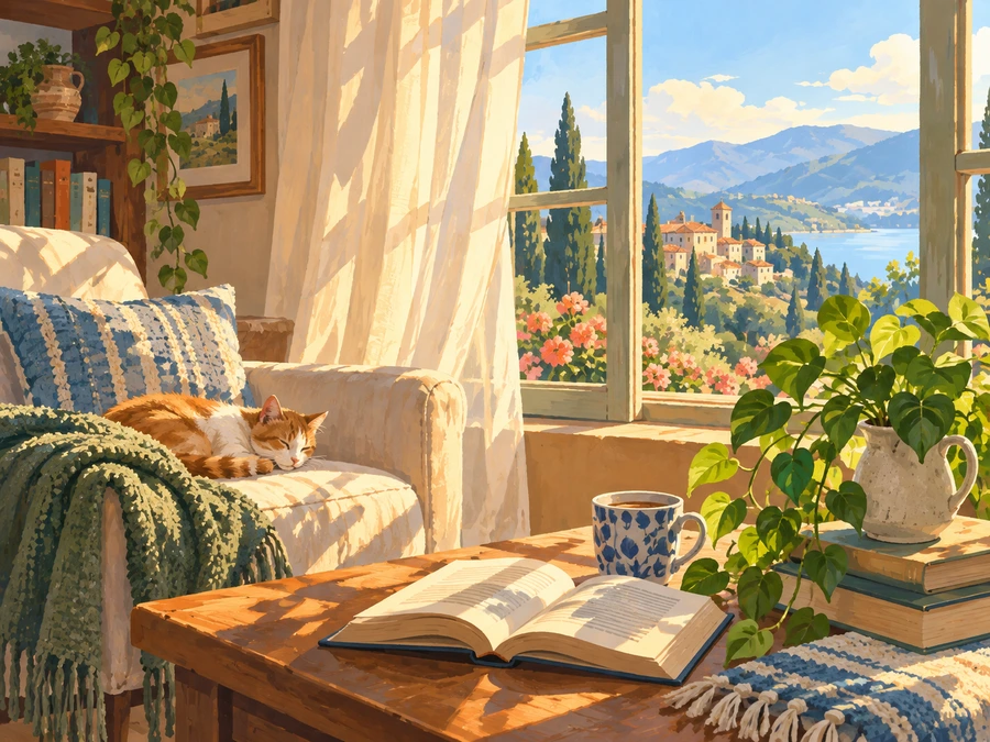 Cozy Reading Room — finished reference painting