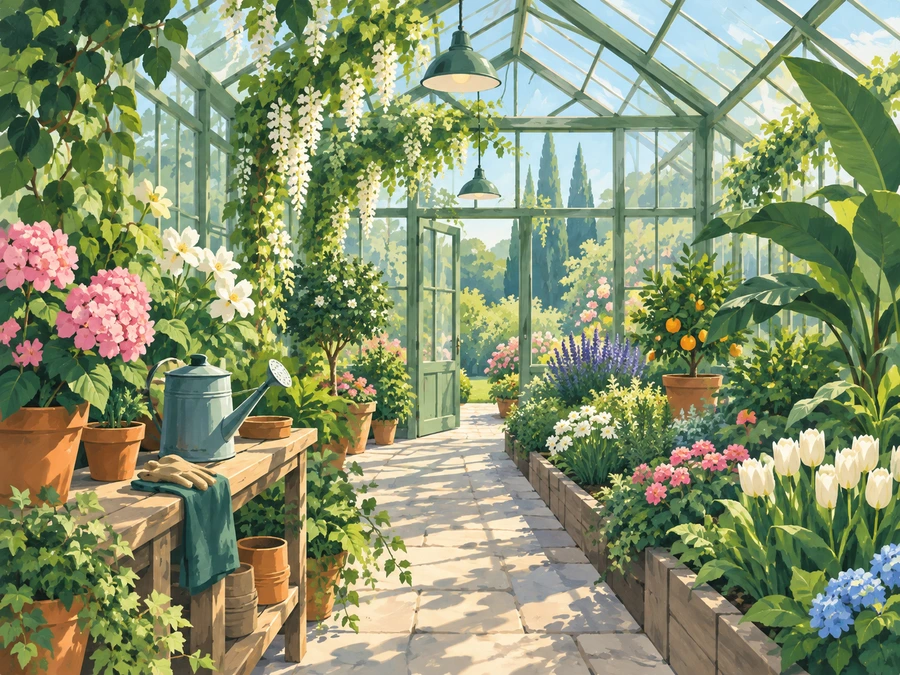 Greenhouse Garden — finished reference painting