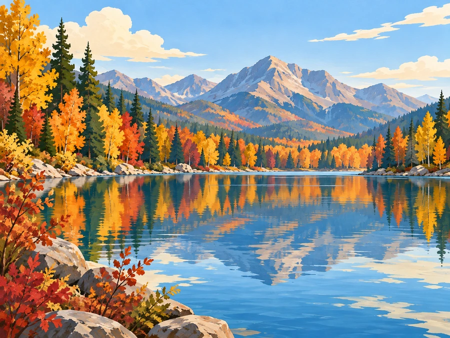 Autumn Mirror Lake — finished reference painting