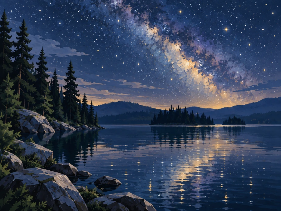 Lake Under Stars — finished reference painting