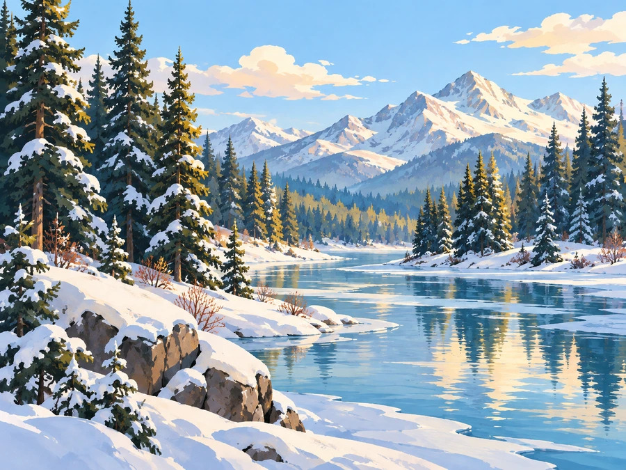 Winter Pines — finished reference painting