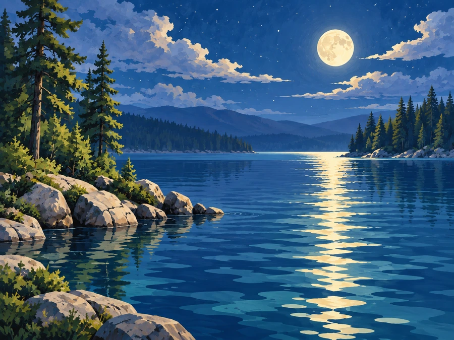 Moonlit Lake — finished reference painting