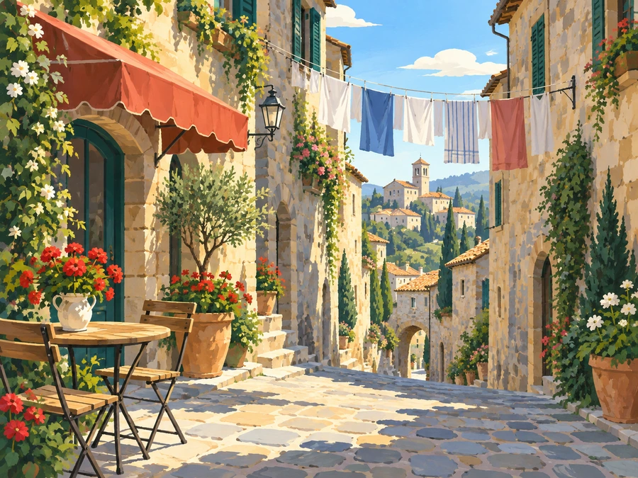 Old European Street — finished reference painting