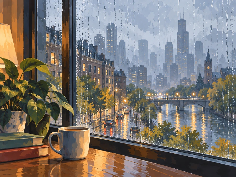 Rainy City Window — finished reference painting