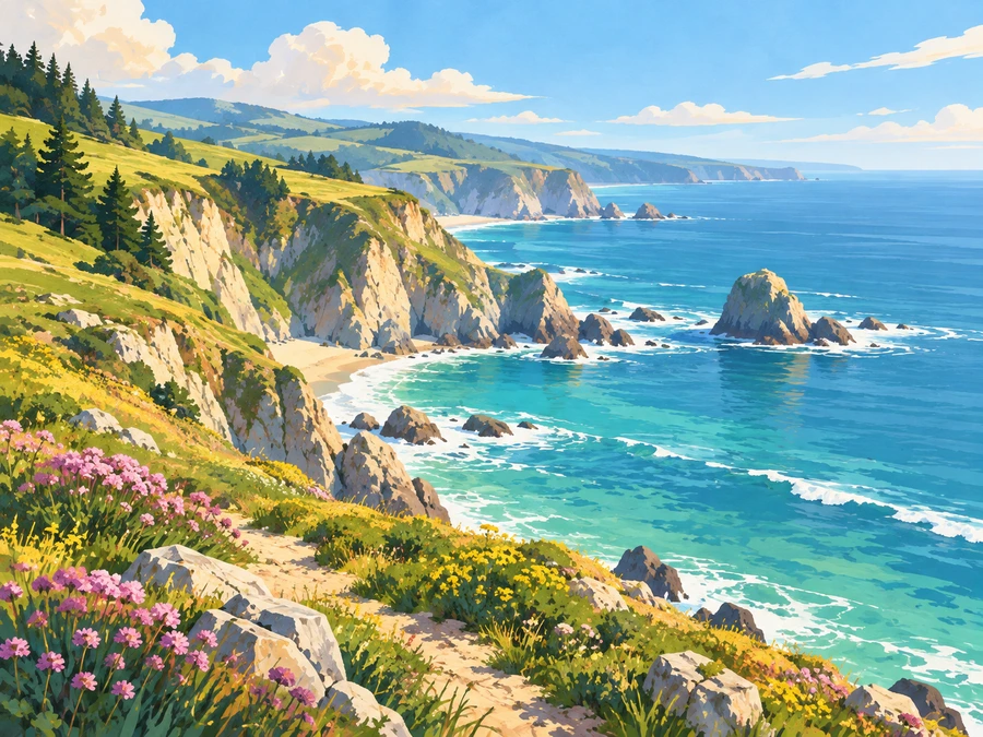 Seaside Cliff — finished reference painting