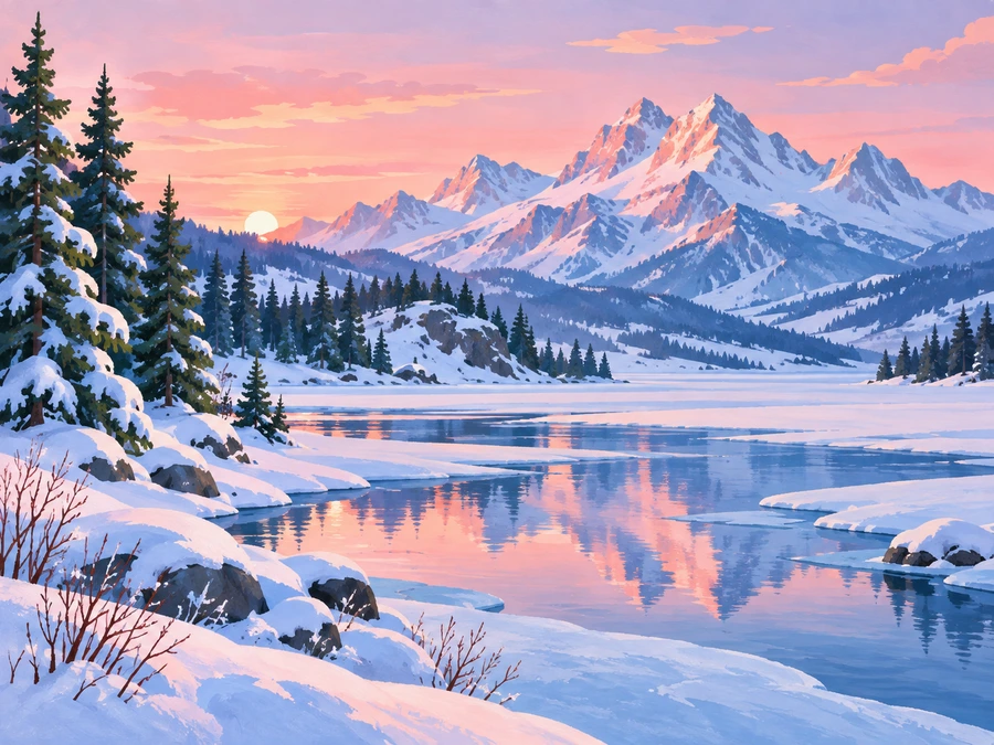 Snowline Dawn — finished reference painting
