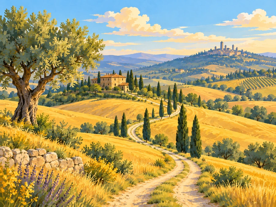 Tuscan Hills — finished reference painting